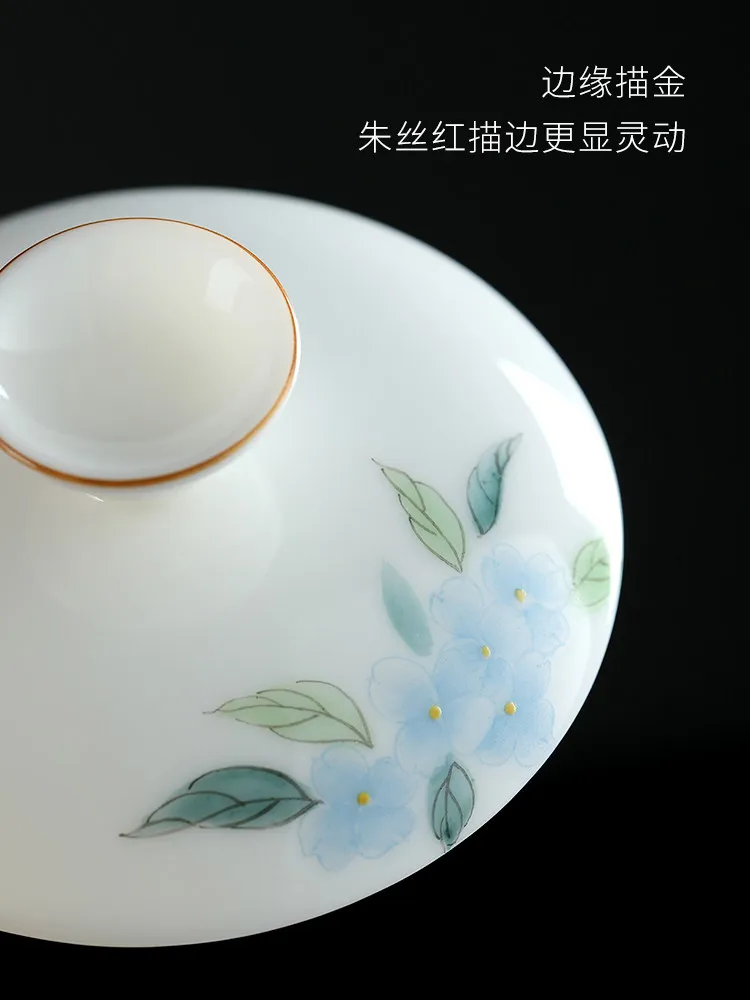 Hydrangea cover bowl, ceramic high-end three-talented tea bowl