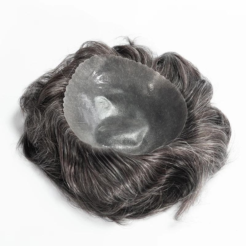 Pelle Durevole PU Base Parrucchino per Gli Uomini VLoop Parrucca di Remy Dei Capelli Umani Maschile Protesi Capillare Linea Sottile Naturale 0.1mm Sistema di Sostituzione