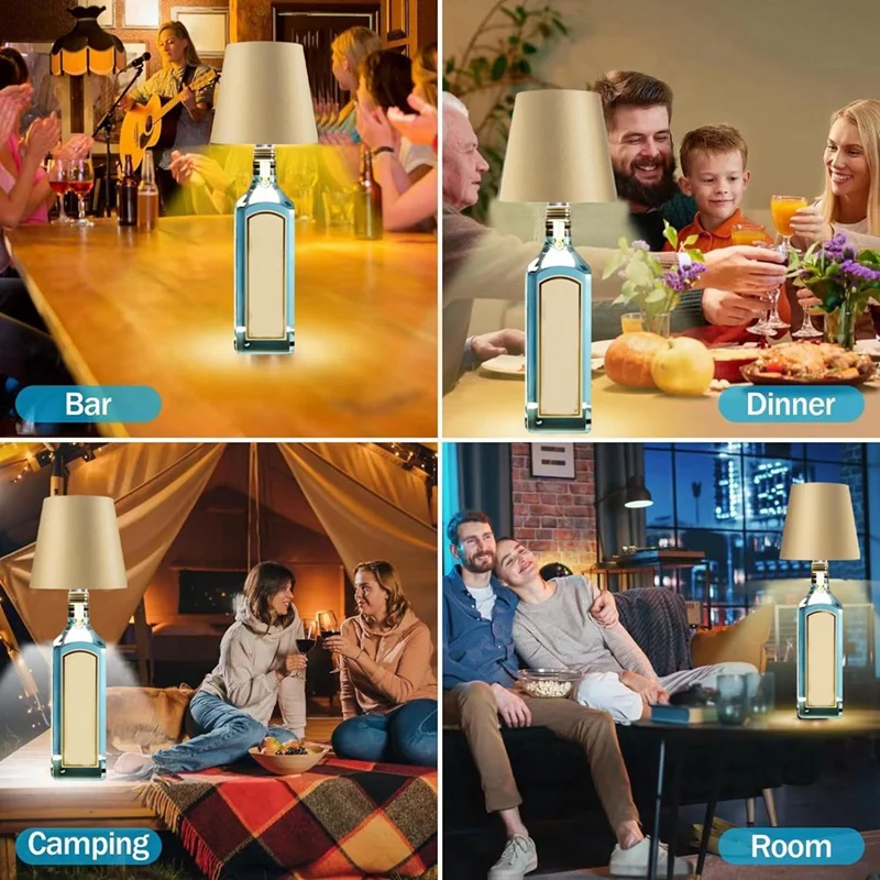 Wireless Bottle Lamp 3 Color Rechargeable Touch Dimming LED Wine Bottle Lights For Indoor Outdoor Restaurants & Bars