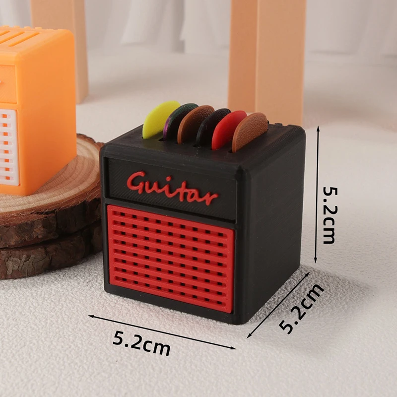 Contenitore per plettri per chitarra stampato in 3D in stile altoparlante per amplificatore con 5 plettri gratuiti, supporto per esposizione