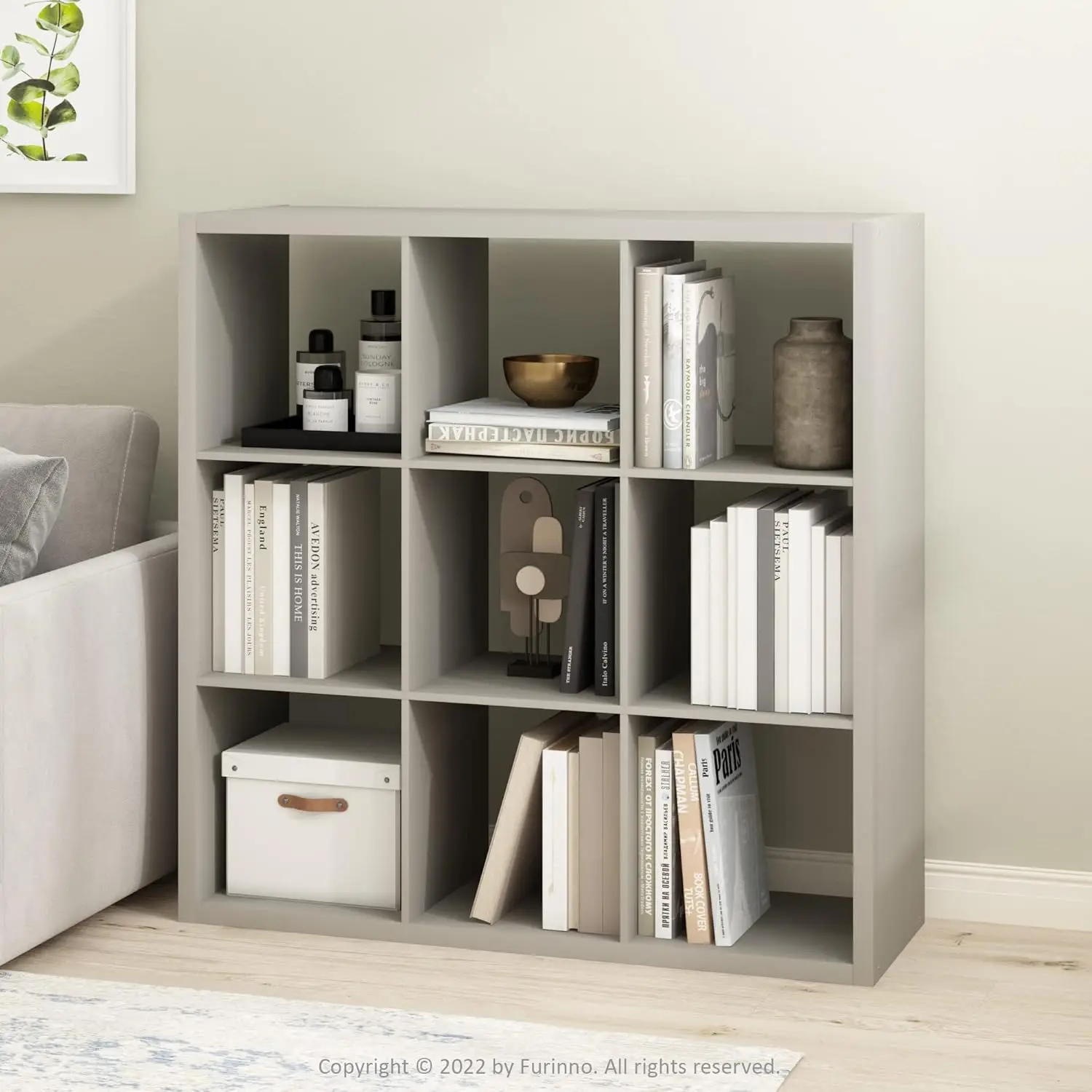 Open Back Decorative Cube Storage Organizer, 9-Cube, Light Grey