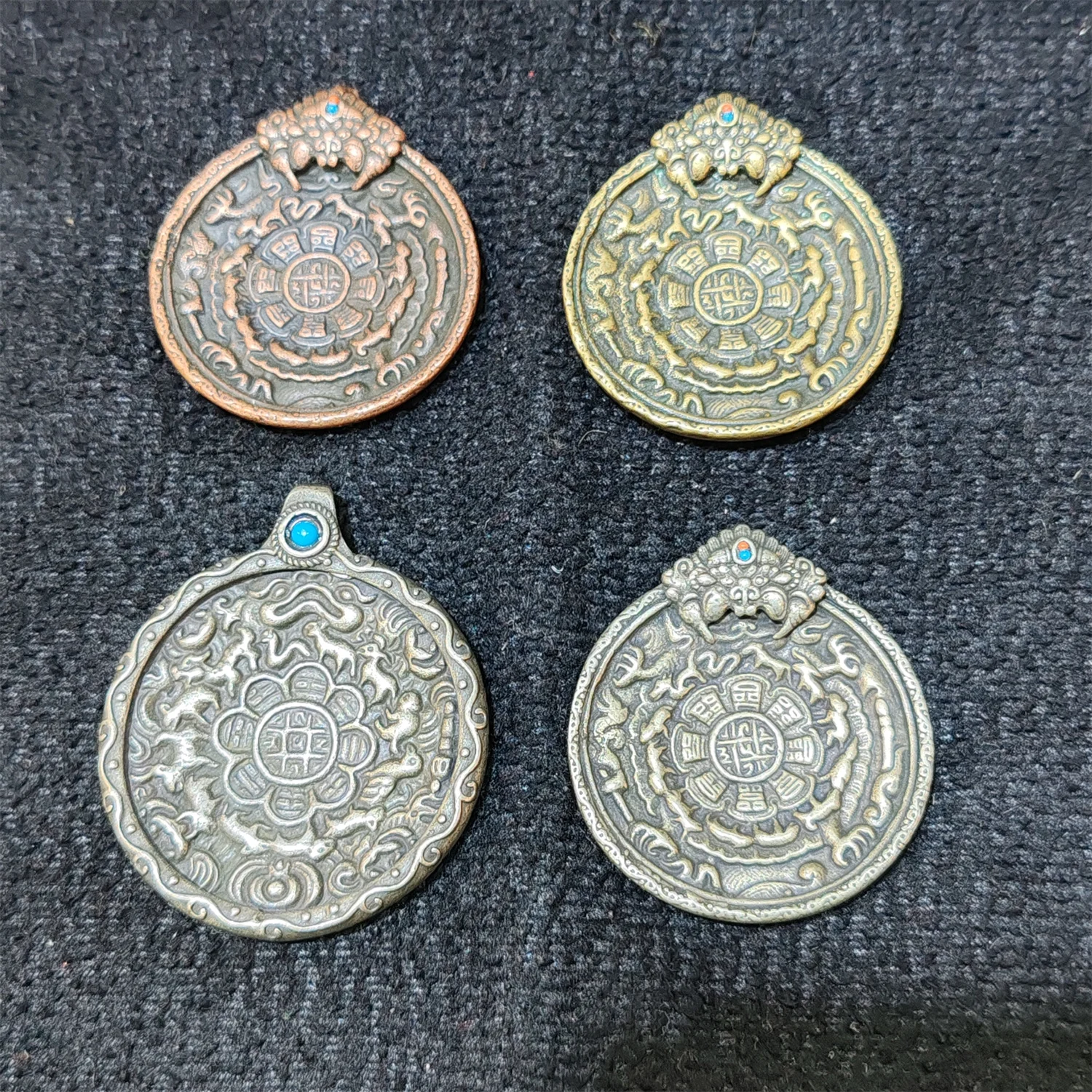 

1pcs/lot Tibetan pure copper nine palace gossip cards Inlaid with red agate turquoise collection old object pendant amulet