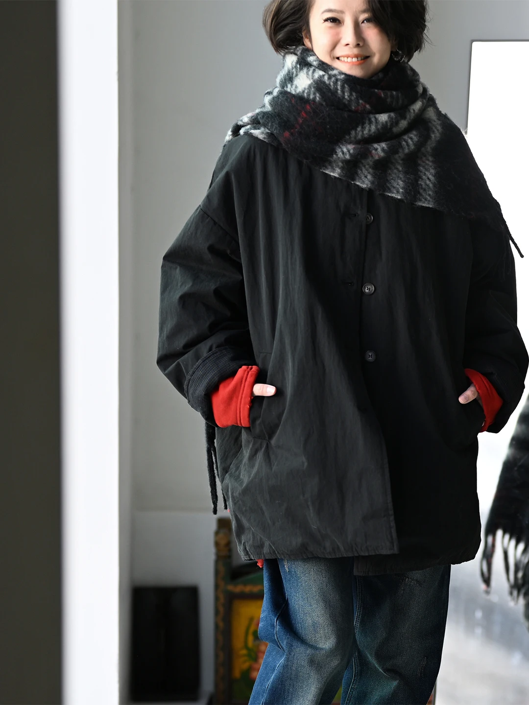 

Двусторонняя хлопковая куртка с круглым вырезом, художественная повседневная клетчатая цветная женская зимняя куртка Milan Declaration F9885