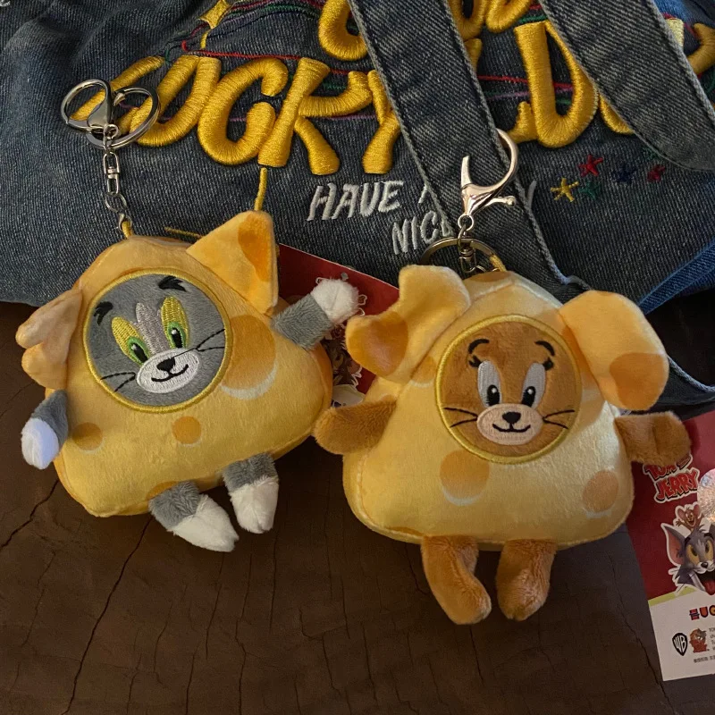 MINISO Tom&Jerry Doll Bag Ornaments Triangle Cheese Dress Up Long Plush Soft Splicing Couple Keychain Cute Kawaii Delicious