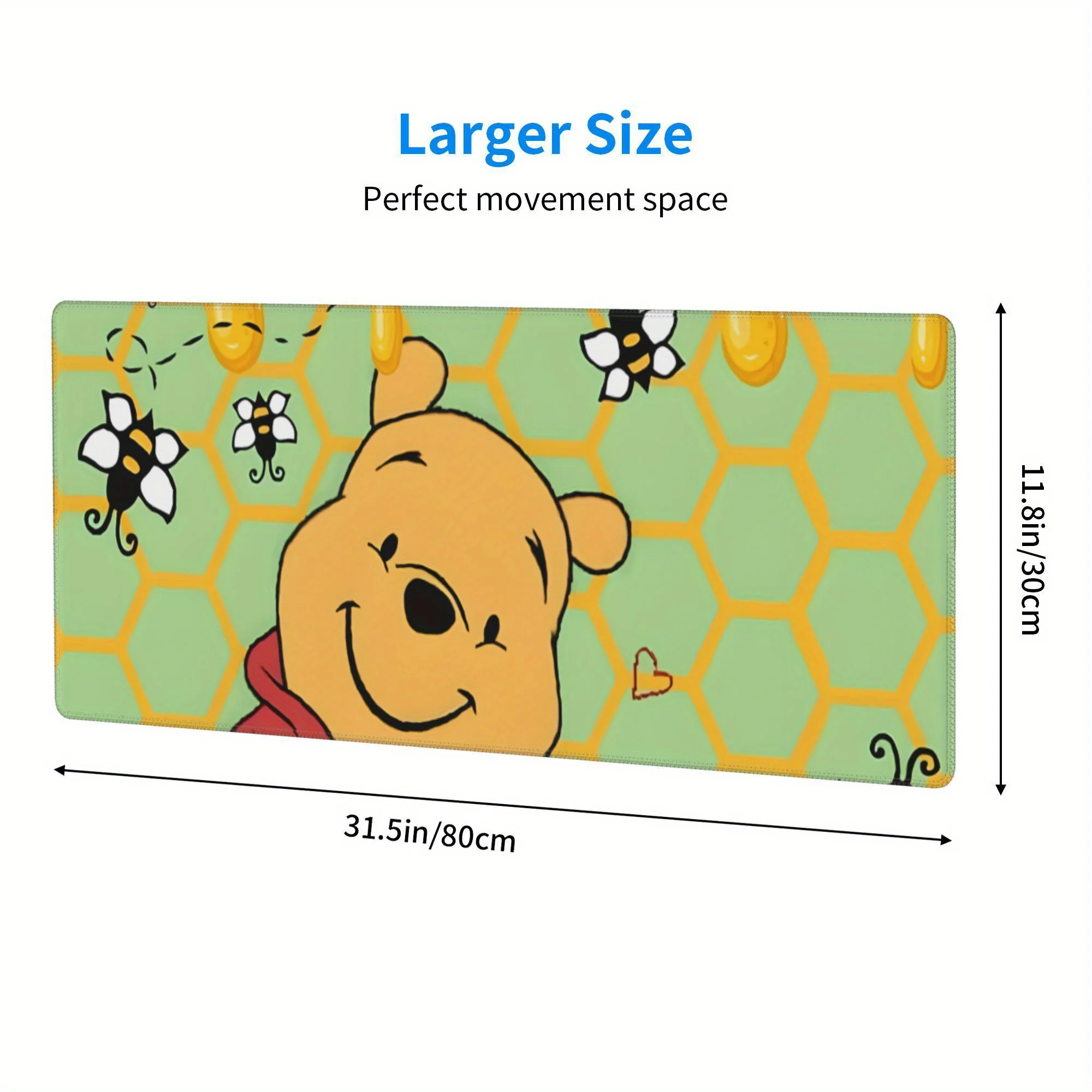 لوحة مفاتيح وماوس كبيرة للكمبيوتر من Winnie the Pooh Honey Wall - قاعدة مطاطية غير قابلة للانزلاق، حواف مخيطة، مثالية للألعاب والمكتب U