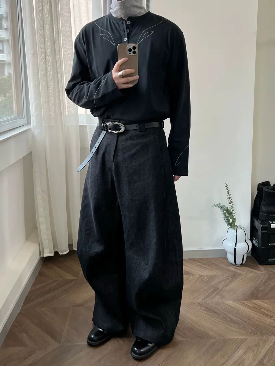 Cleanfit Amerikaanse High Street originele kleur denim losse pasvorm herenjeans Trendy casual rechte pijpen midden taille lange broek