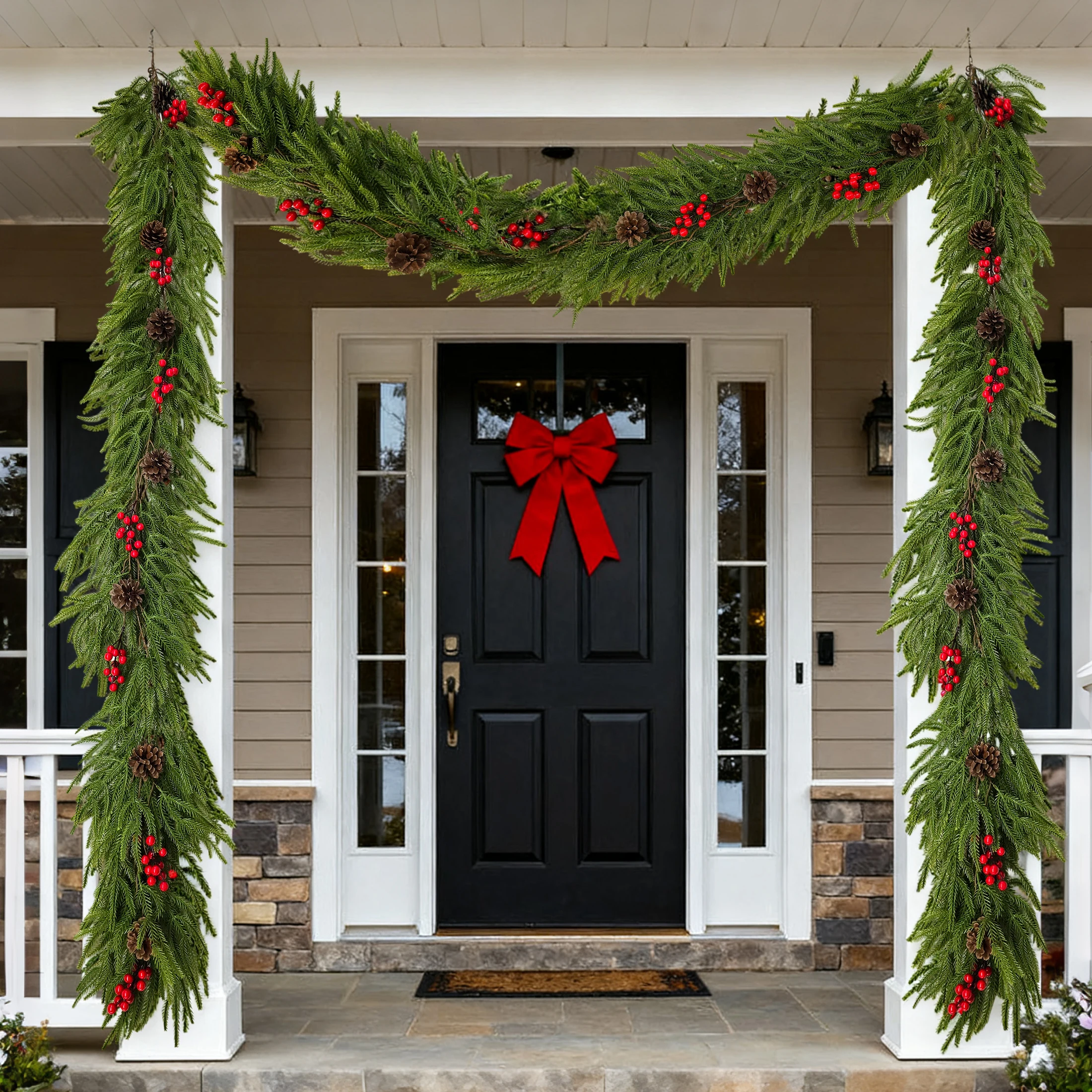 200 سنتيمتر السنة الجديدة عطلة ديكور الحفلات نورفولك الصنوبر شجرة عيد الميلاد الكرمة الأخضر الأحمر زينة عيد الميلاد باب ديكور نافذة ديكور ديكور المنزل