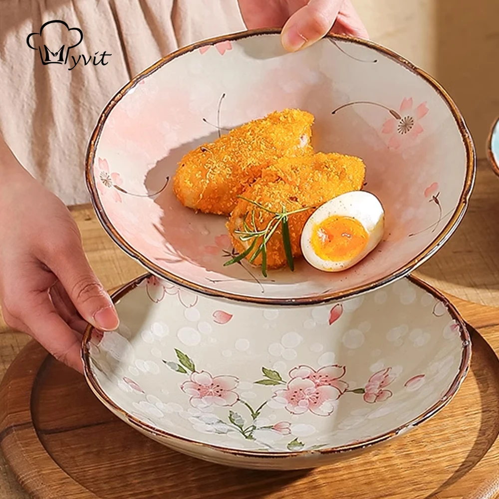 

7.4inch Ceramic Dinner Plates Japanese Retro Deep Round Plate Dinner Plates Pasta Plate Kitchen Tableware Microwave Oven Bakware