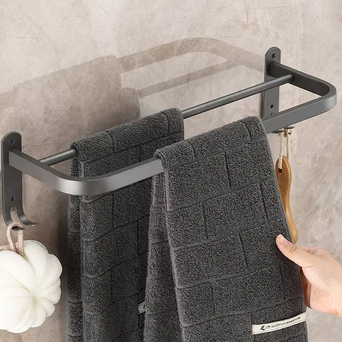 Double Towel Bar Rail,Round Towel Bar Bail Rack Bathroom or Kitchen Accessory,Nordic Simplicity Wall Mounted Towel Bar Black