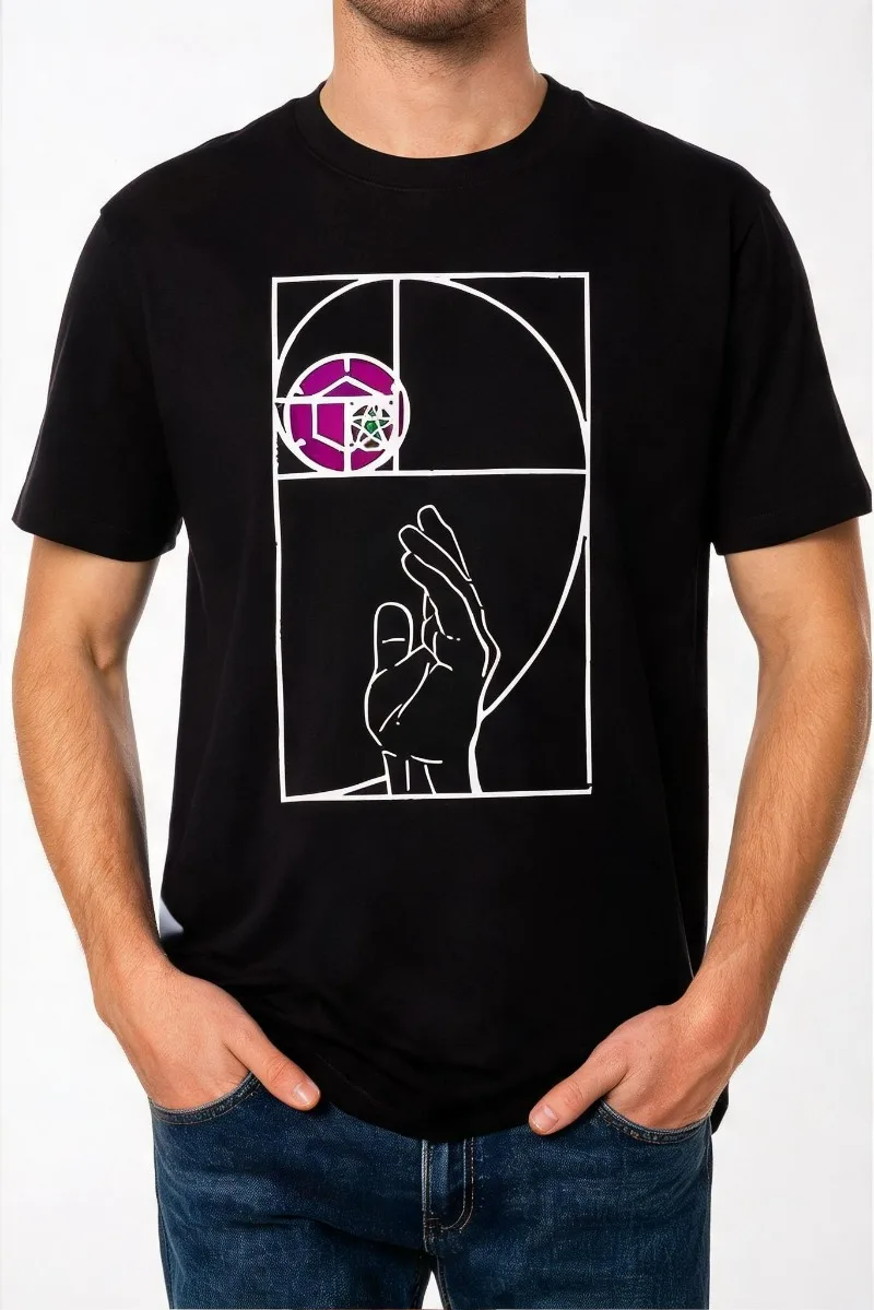 Men 100% Cotton Casual Top Fibonacci Spiral Alchemy Symbol Hand Line Graphic Crew Neck Short Sleeve Mystic Occult Male T-shirt