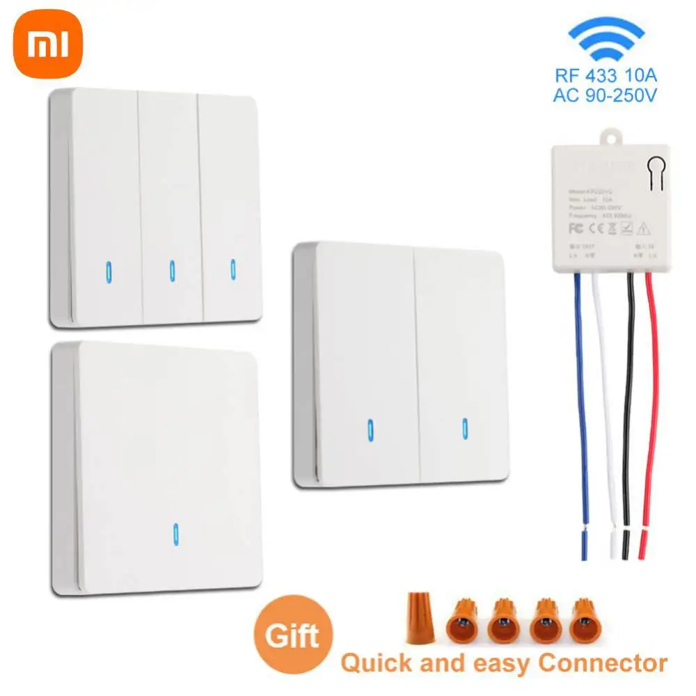 Xiaomi Panel dinding saklar nirkabel 433Mhz, papan penerima Relay RF Universal Lmap/LED/pengontrol pencahayaan 1/2/3Gang dinding