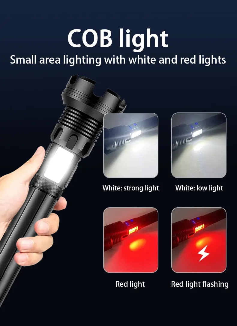 500000lm Most Powerful Led Flashlight Rechargeable Strong Light High Power LED Flashlight Tactical Lantern Camping Outdoor Torch