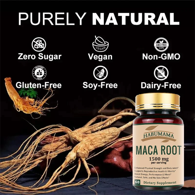 American Maca+Ginseng Capsule 60 Tablets 100% Pure Non-GMo Supports Reproductive Health Natural Energizer