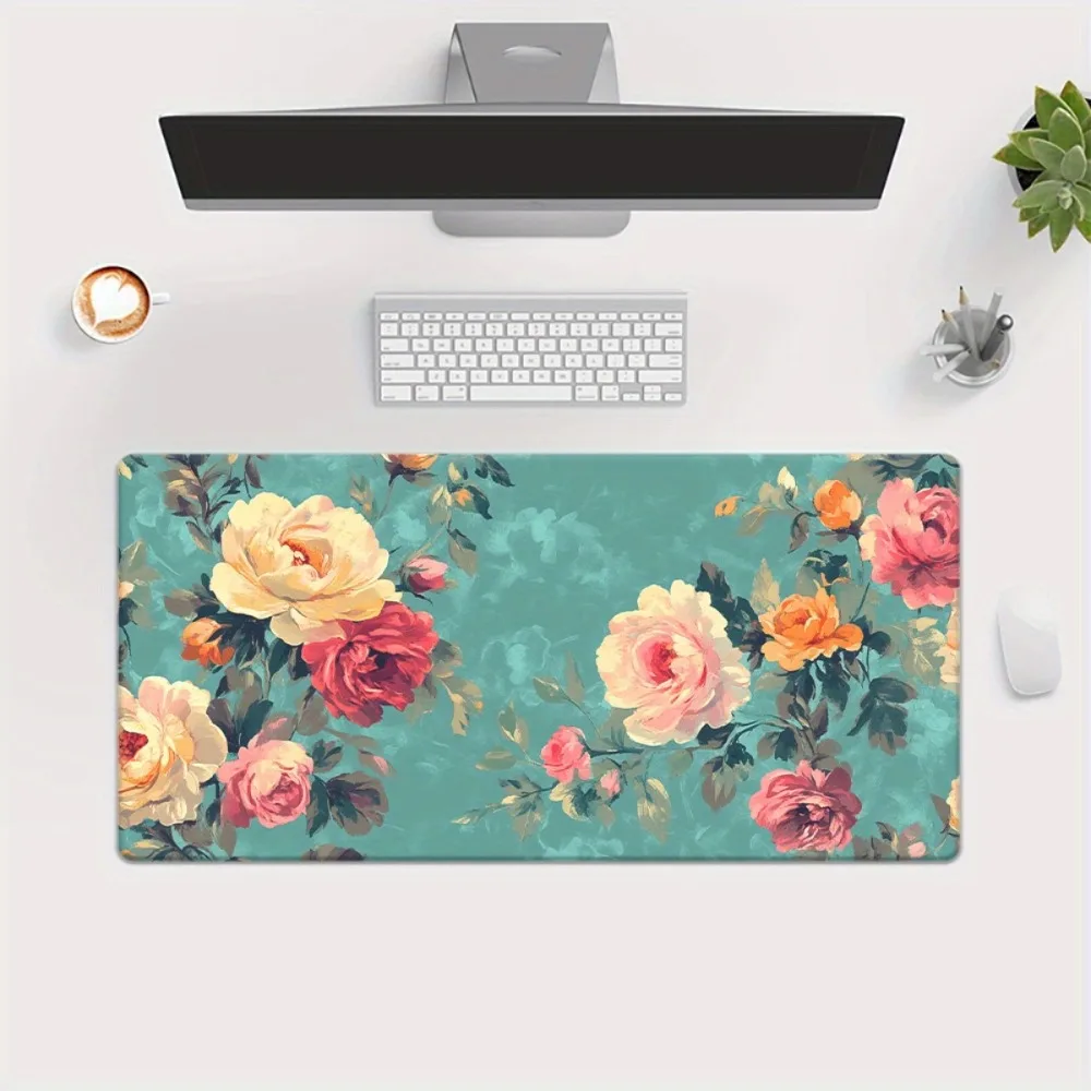 Exquisite floral patterns, anti-slip backing, office desk mat, computer mouse pad, gaming accessories, workstation decoration