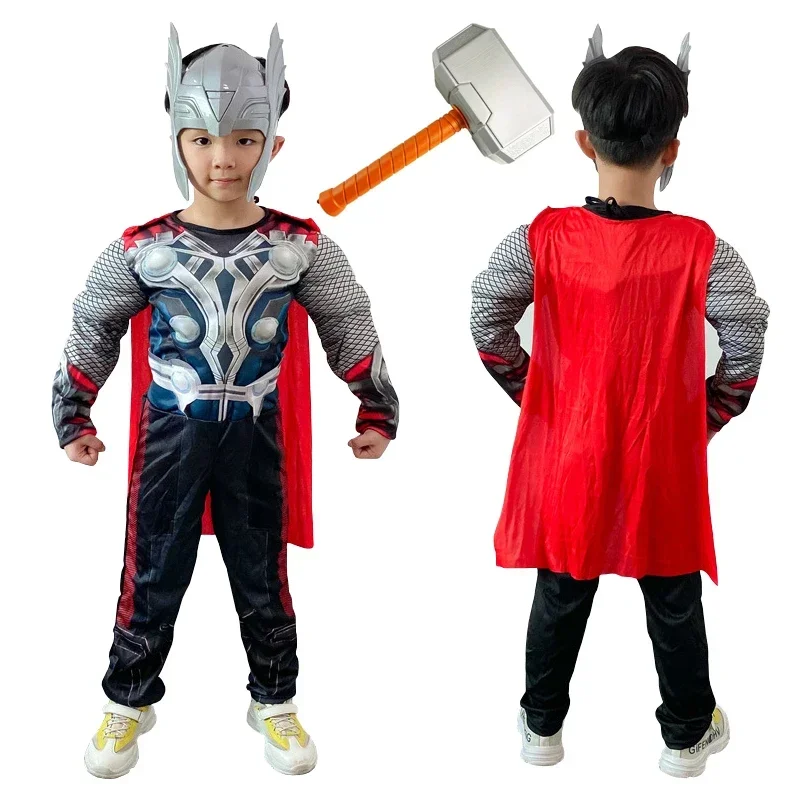 

Kinderen Thor Muscle Kostuum Superheld Thor Косплей Muscle Kostuum Комбинезон Masker Hamer Хэллоуин Карнавал Kleding Kinderen