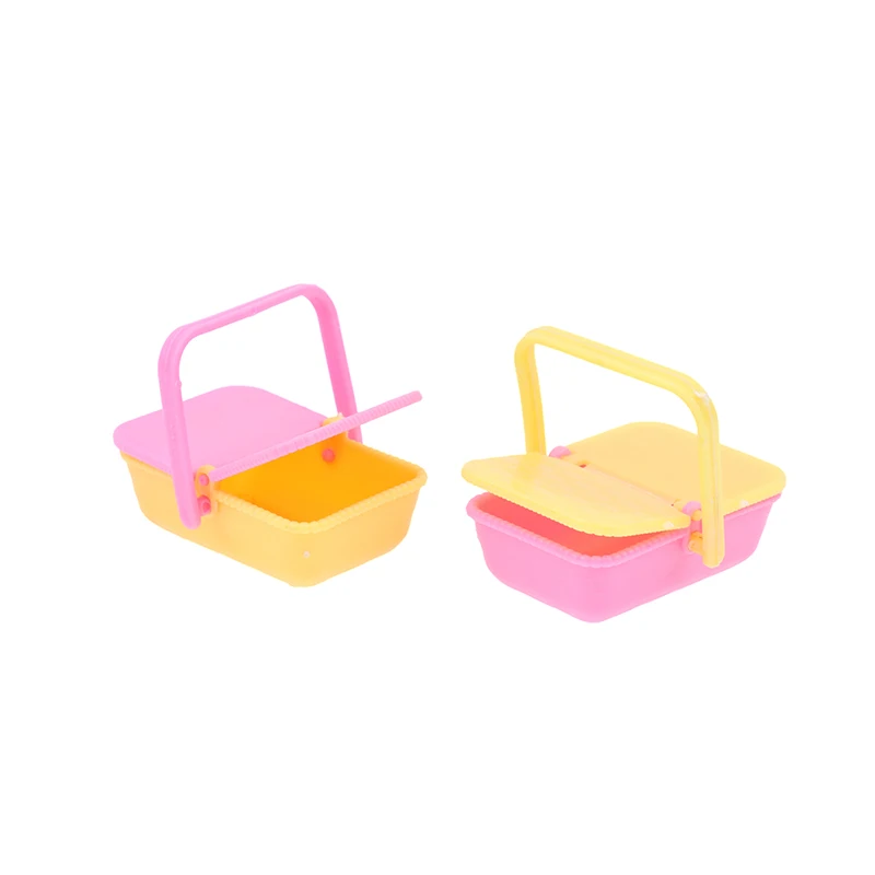 2Pcs 1:12 Dollhouse Mini Shopping Basket  Kids Plastic Shopping Baskets with Handles Small Grocery Basket Picnic Basket