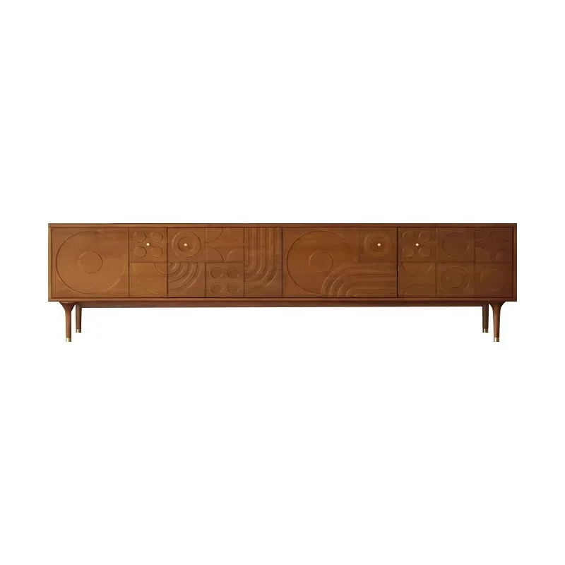 Nordic expression solid wood TV cabinet teak carved living room side cabinet antique floor chest cabinet