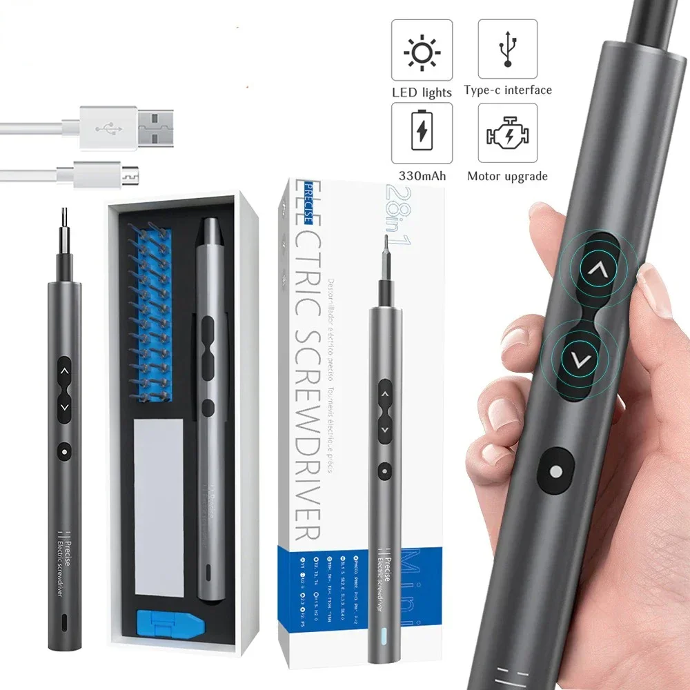 Destornillador eléctrico inalámbrico S2, juego de brocas de acero de aleación, juego de destornilladores de carga rápida tipo c, Mini juego de controladores eléctricos