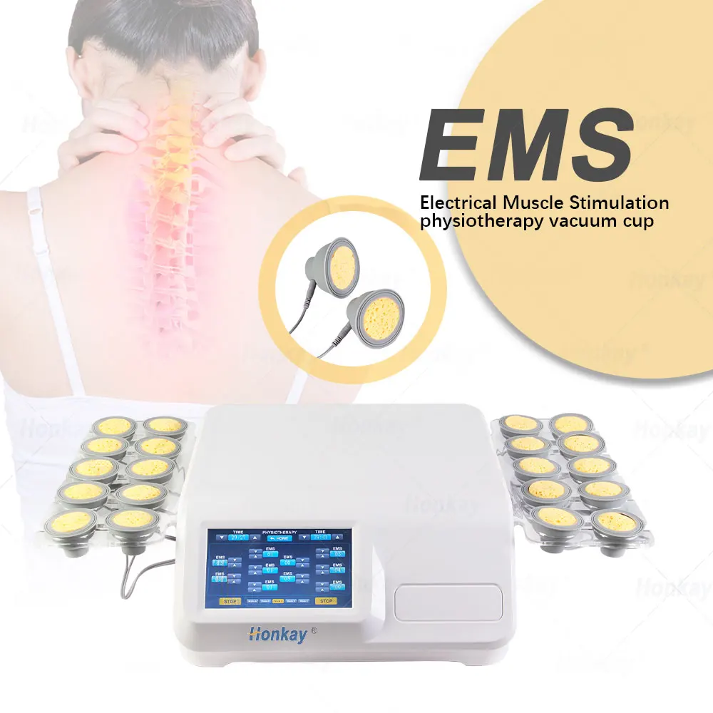 

Portable Electric Muscle Stimulator Ems Pain Relief Massage 20pcs Vacuum Cup Weight Loss Rehabilitation Physiotherapy Machine