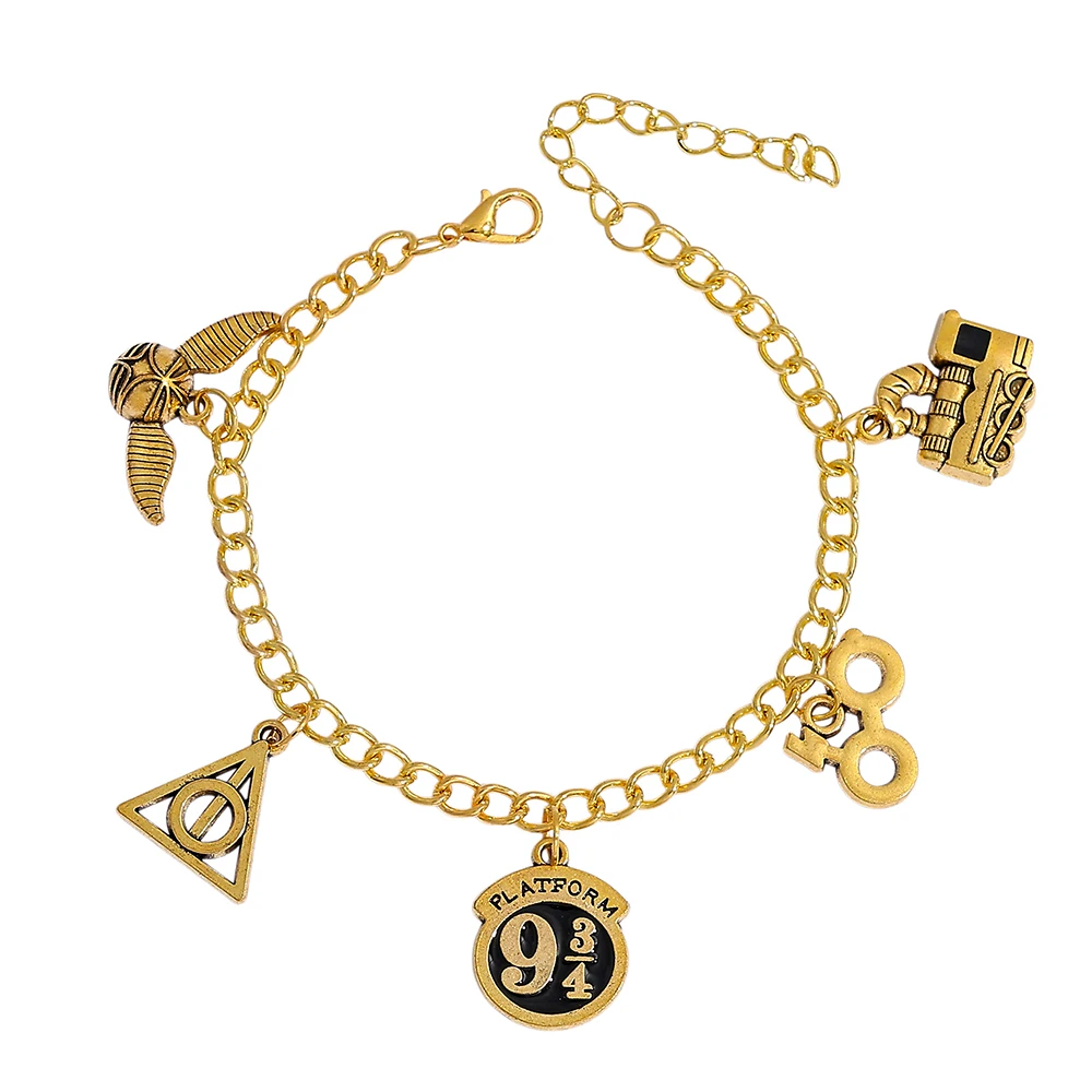 Magic Wizard Charm Bracelet, Adjustable Alloy Chain Collectible Jewelry Gift for Movie Fans