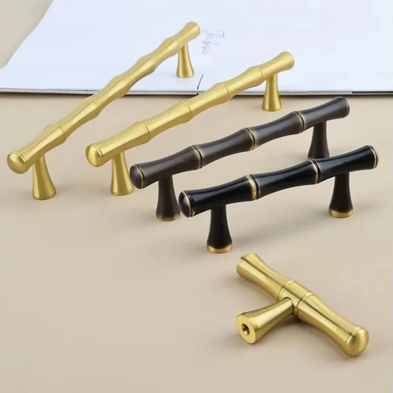 New Chinese Style Bamboo Furniture Handles Solid Brass Vintage Handles for Cabinets and Drawers Luxury Cabinet Pulls