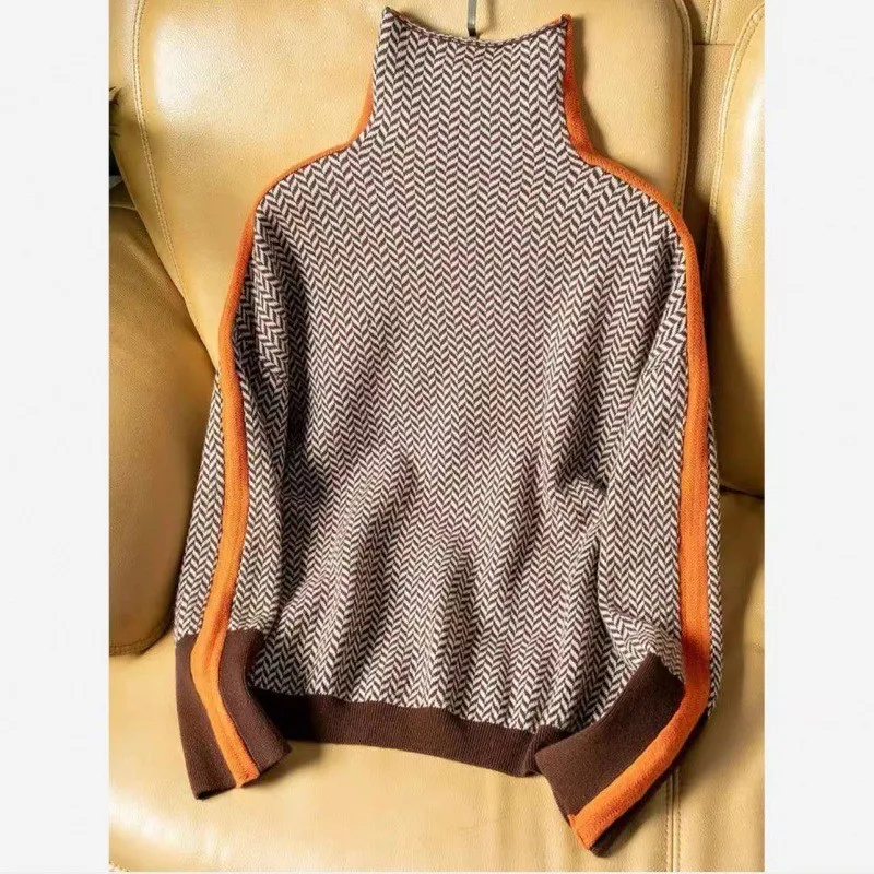 Damski sweter dzianinowy z golfem, nowy, ciepły, stylowy, dopasowany sweter damski, swetry damskie, pulowery damskie, sweter damski