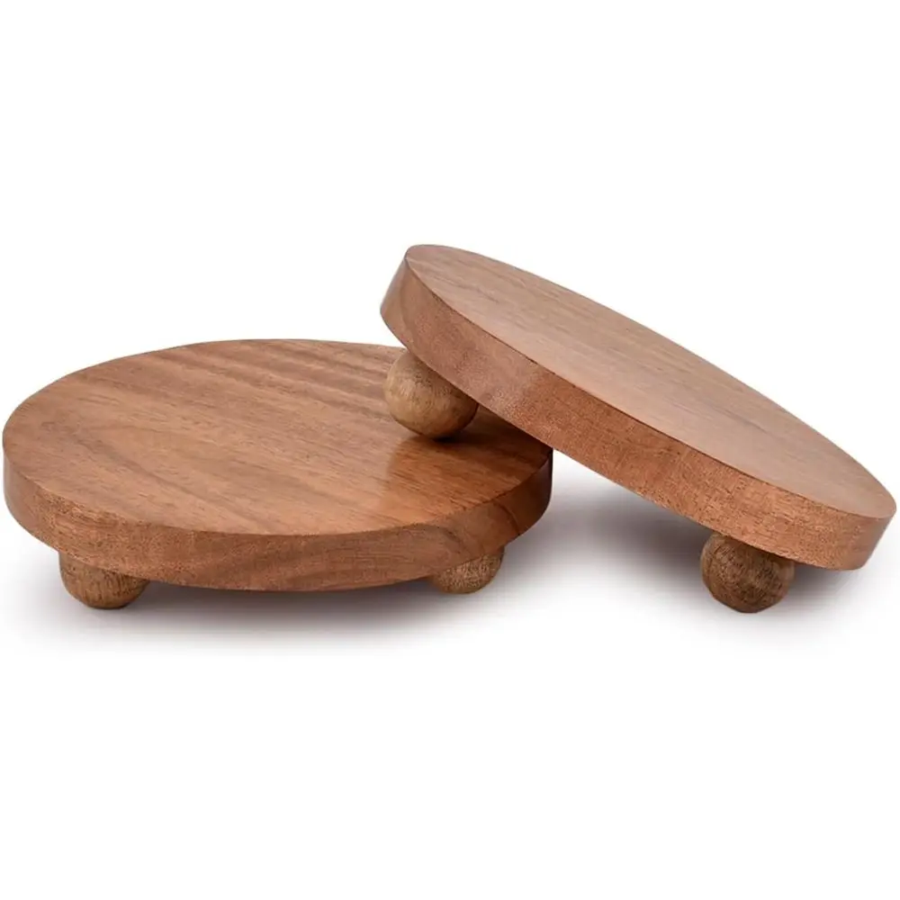

Round Wooden Display Stands, Set of 2, 5.5 x 5.5 x 1.5 for Kitchen, Bathroom, Plants