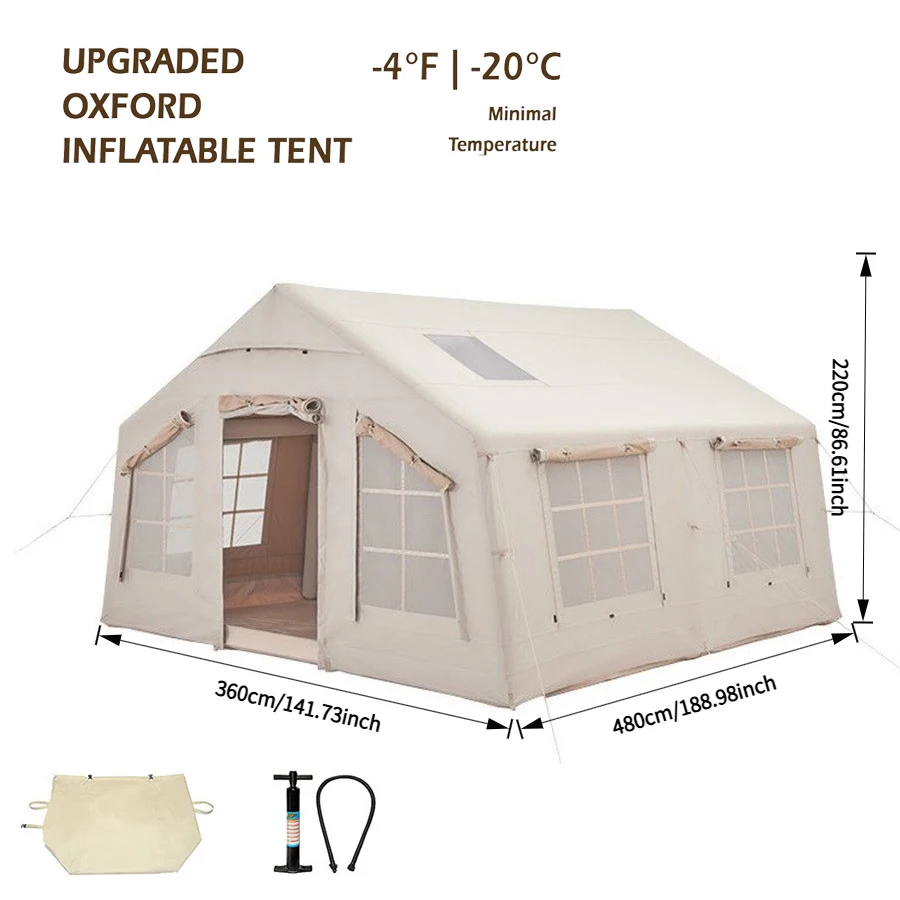 8/10 Persons 2 Room Luxury Blow up Tent  Easy Setup Large Inflatable House Tents for Camping with Stove Jack and Pump
