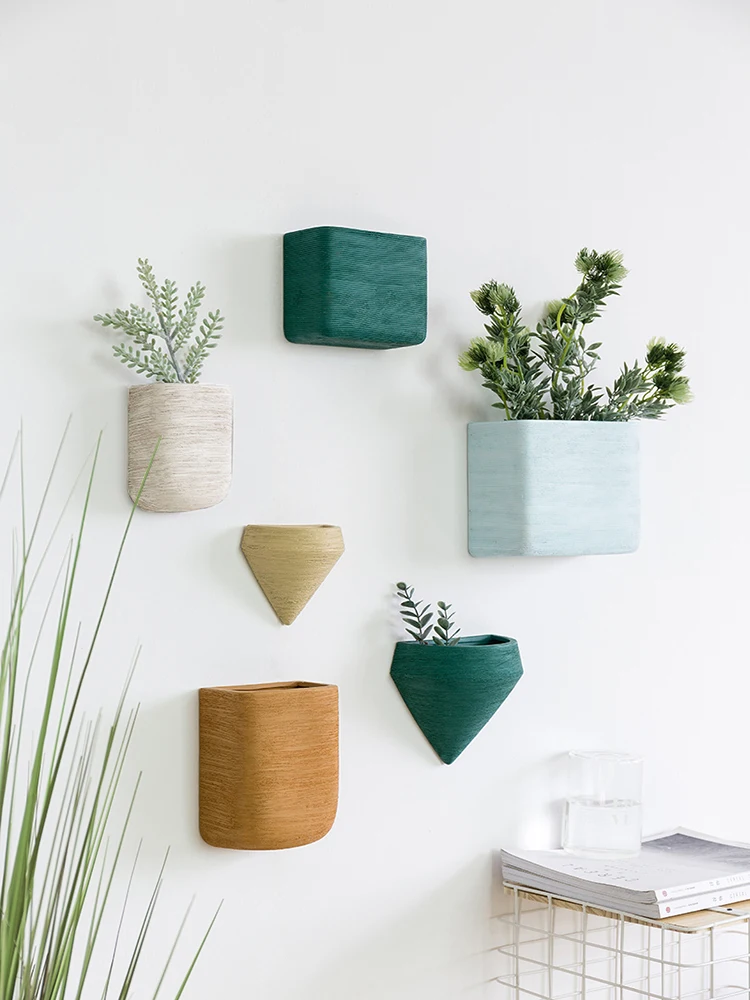 Ceramic Hanging Planters Geometric Wall Decor Container Flower Pot Holder for Succulent Plants Air Plant,Cactus,Faux Plants