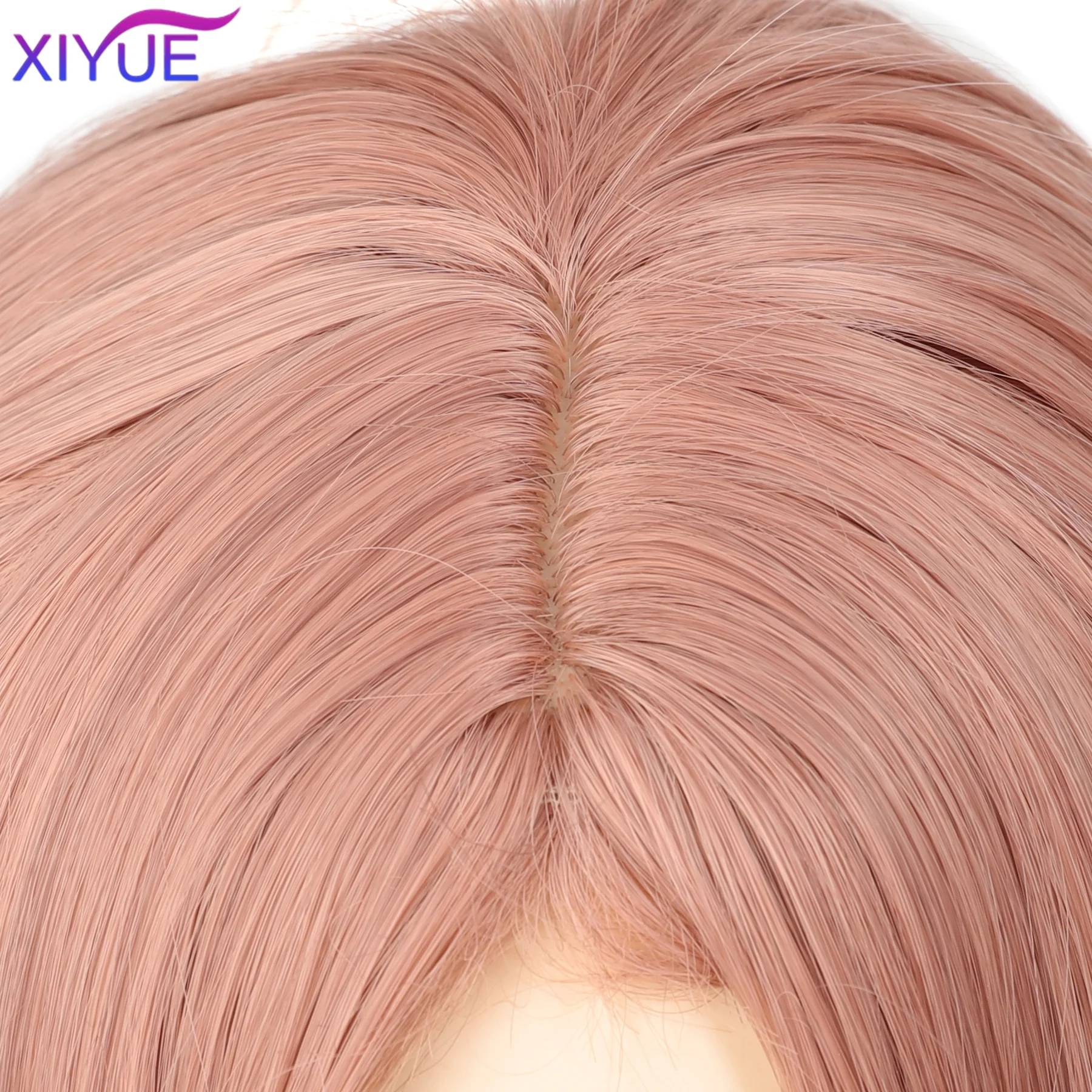XIYUE 금발 핑크 옴브레 합성 가발 여성용 짧은 스트레이트 밥 가발 중간 부분 로리타 코스프레 천연 헤어 내열성