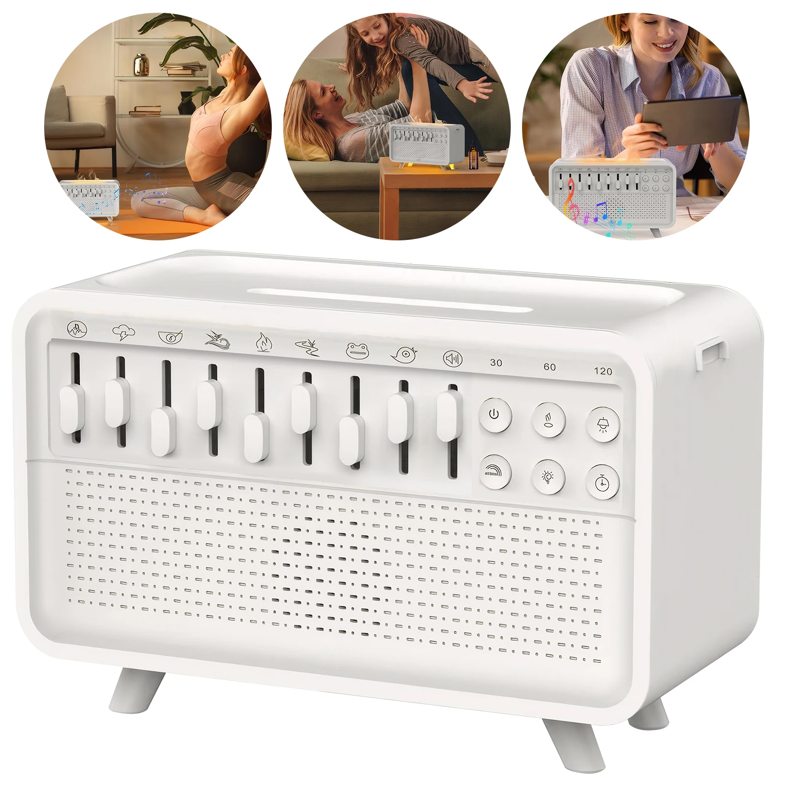 

LED White Noise Speaker with 8 Nature Sounds Portable BT Speaker Rechargeable Aroma Diffuser Night Light for Home Creative Gift