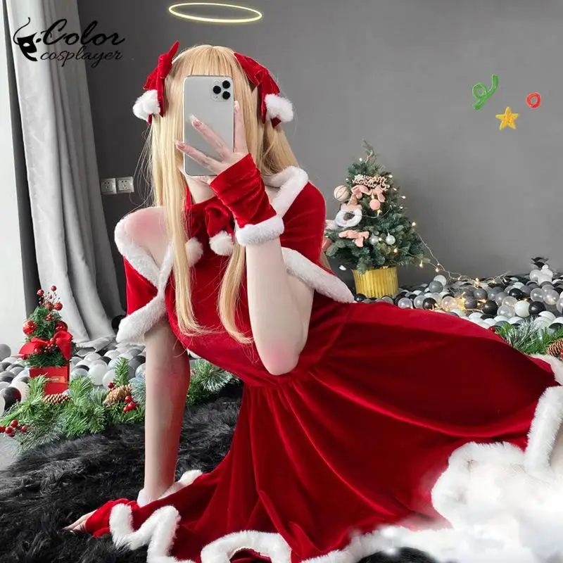 Color Cosplayer Christmas Girl Cosplay Costume Dress Suit Red New Year Cloak Women Xmas Oliday Party Clothing Adult Carnival Set