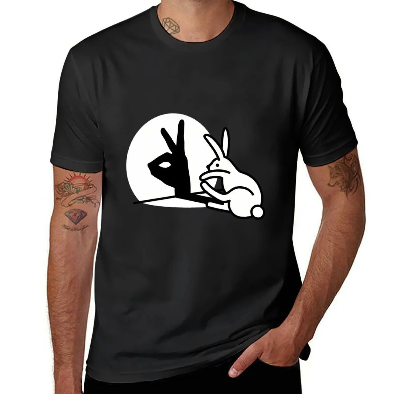 Funny Rabbit Hand Shadow Puppets Humor Pop Art T-Shirt for a boy funnys tees T-shirts for men cotton