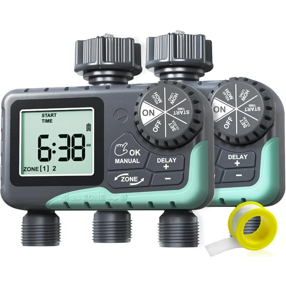 

2 Zone Sprinkler Timer, 2pcs Water Timer Automatic Irrigation Controller System, Water Hose Timer Programmable Faucet Timer