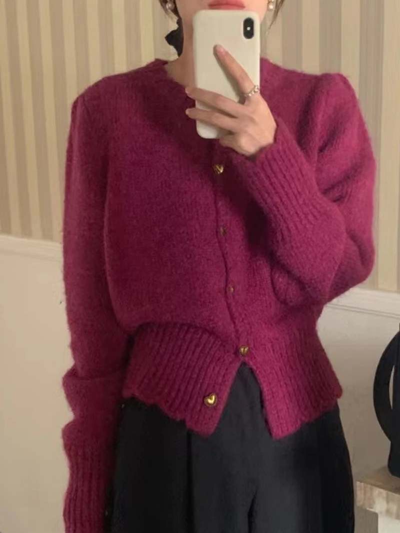 

Шикарный романтический мягкий уютный женский свитер с милым сердцем, осень-зима, красивое верхнее пальто с высоким воротником и одной пуговицей, длинное све