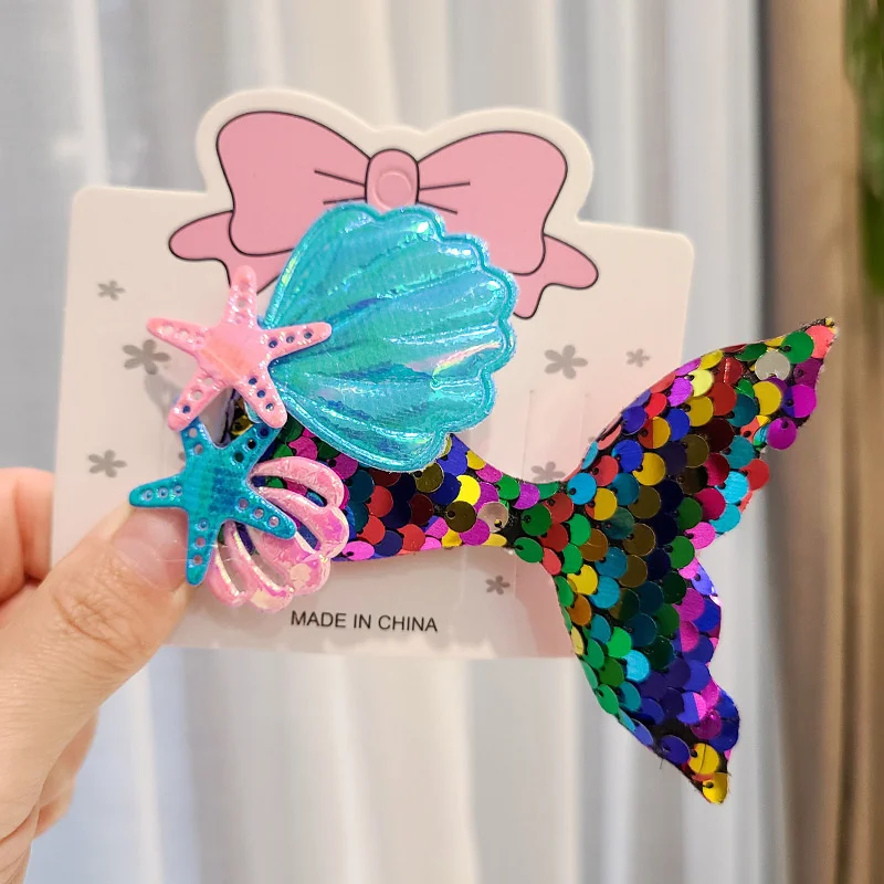 หมวกมีหางปลาประดับเลื่อมสำหรับเด็กกิ๊ฟหนีบผมกิ๊บหนีบผมสำหรับเด็กผู้หญิงสำหรับเด็กลายเจ้าหญิงปลาดาวเครื่องประดับผมใหม่1ชิ้น