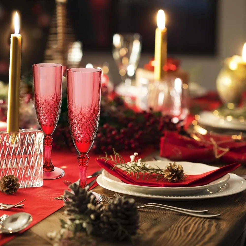 Reusable Dark Red 48-Piece Champagne Flutes Set for Weddings, Christmas, Bachelor Parties, and Toasts