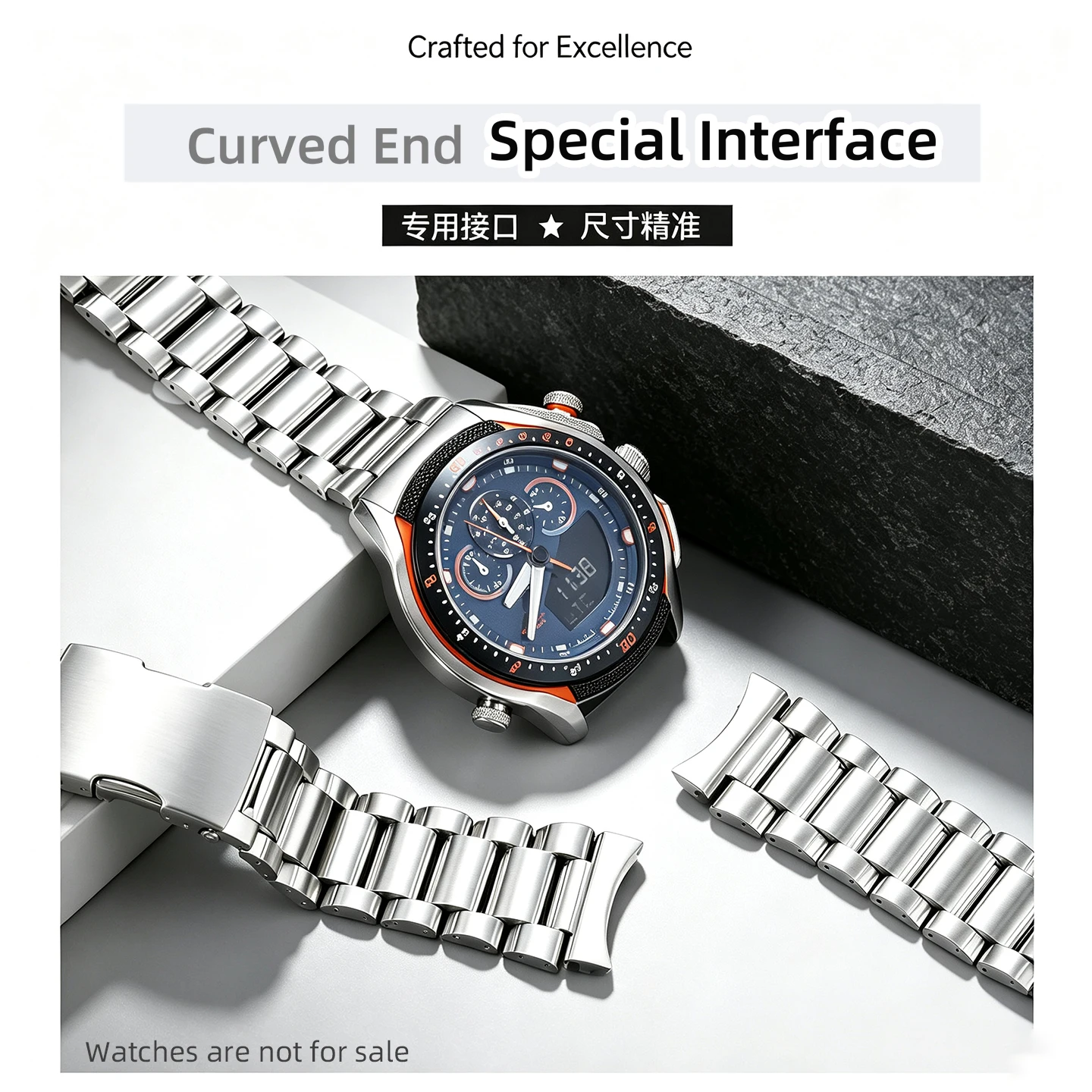 Watch Accessories for Citizen JW0138/0139 JW0149/0148 22mm Curved End Stainless Steel Bracelet Leather Strap Rubber Watch Band