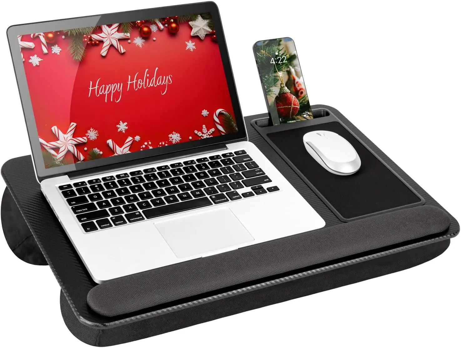 

Ergonomic Lap Desk with Mouse Pad & Phone Holder - Fits 15.6" Laptops, Black Carbon Design for Home Office