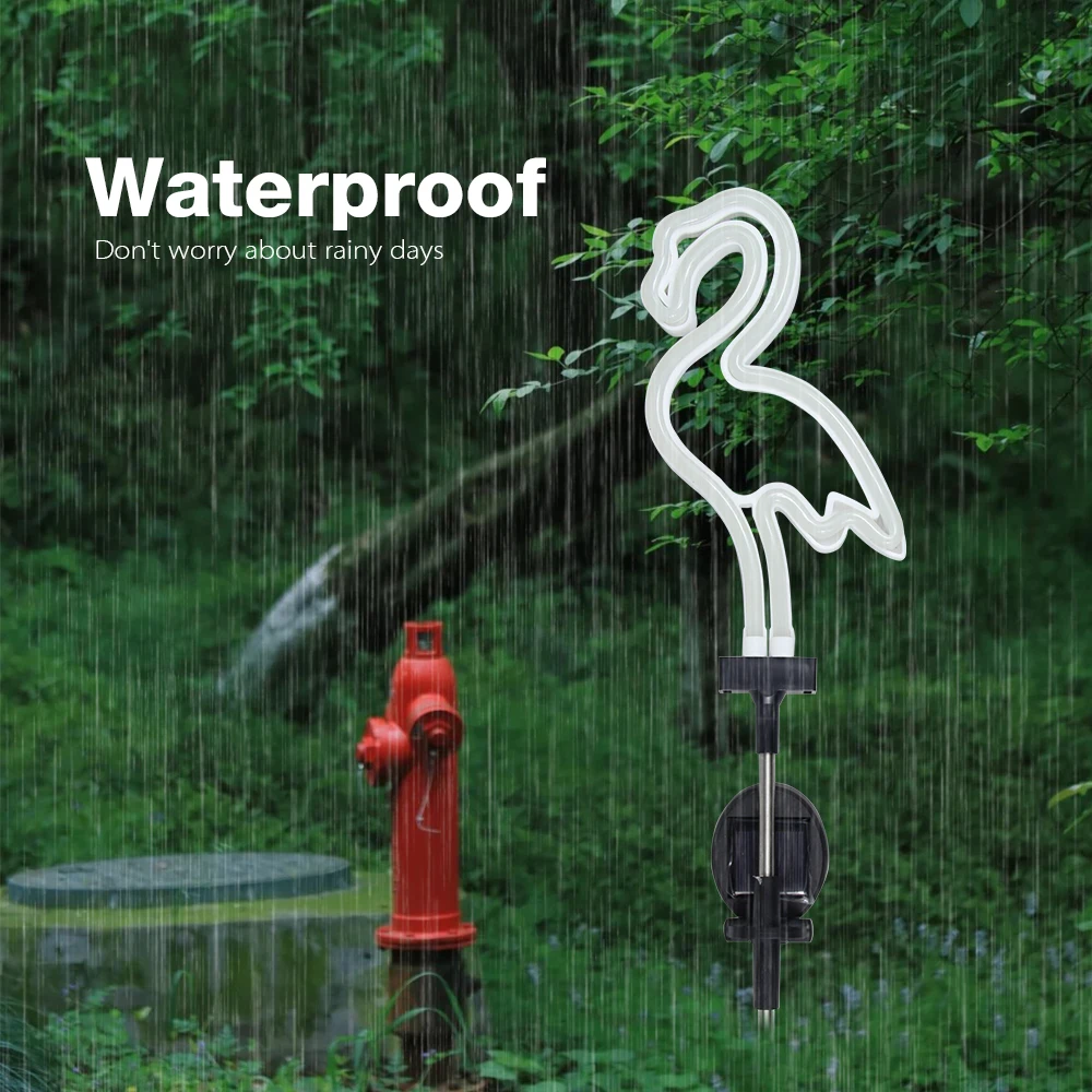 Solar Neon Flamingo Light Outdoor Courtyard Decoration Light LED Garden Lamp Waterproof Patio Walkway Light Stake Lawn Light