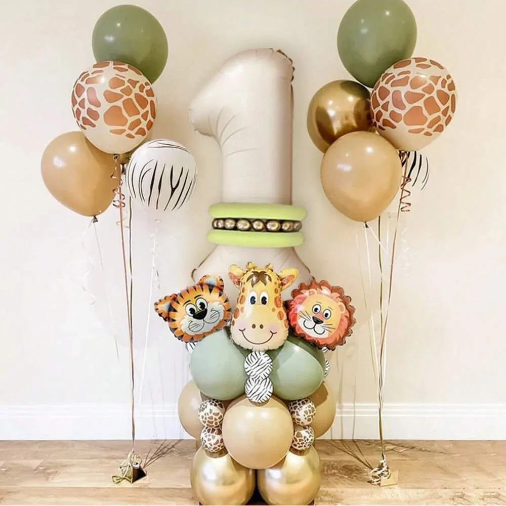 40 قطعة مجموعة بالونات حيوانات الغابة الرجعية الأسد الزرافة بالون 1-9 عيد ميلاد الديكور الذكرى الغابة موضوع الطرف الديكور