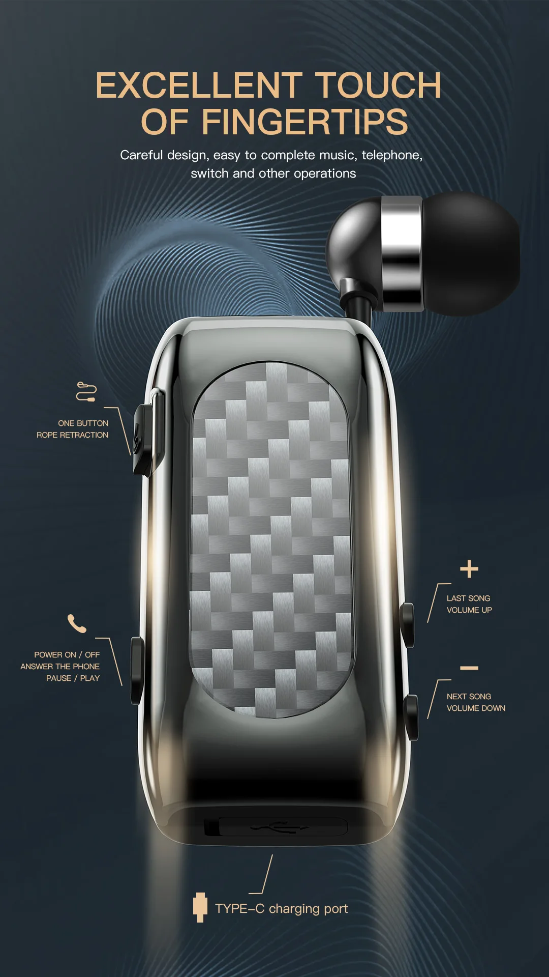 K56 Wireless Earbuds Single Ear Bluetooth Retractable Headset Collar Clip Type bluetooth phone ears in lotus with removable wire
