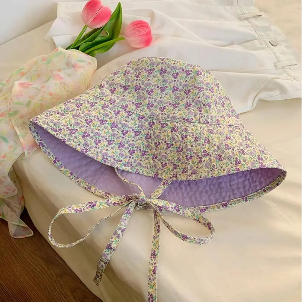 Floral Print Panama Bucket Hats Double Sided Reversible Women Fisherman Hat Cute Sweet Sun Protection Summer Sun Hats