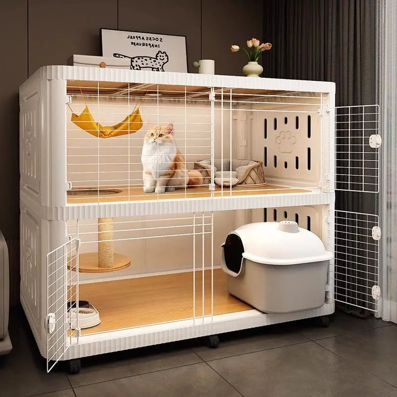 

Cat villa cage household indoor large free space one room, one living room, one bathroom, cat nest cabinet, cat climbing