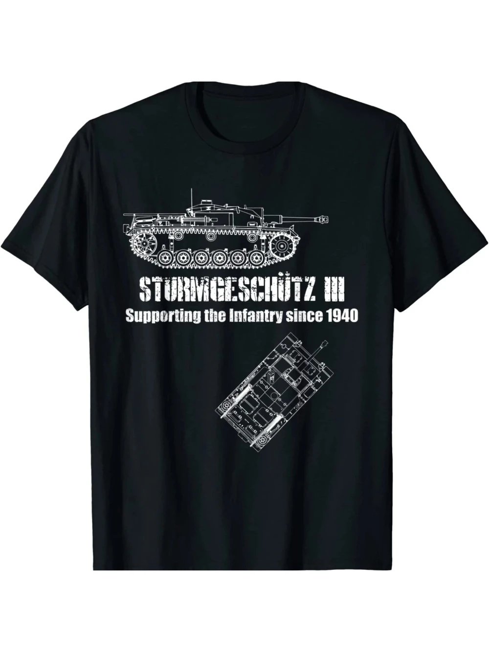 Men'S Sturmgeschutz III StuG 3 German Assault Gun Graphic T-Shirt Casual Cotton Short Sleeve Crew Neck Tee Black White Print