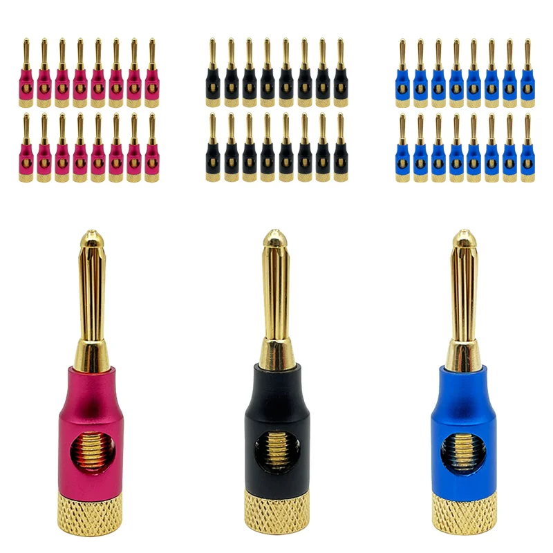 

4Pcs 4mm Metal Pure Copper Gold-plated Banana Connector Speaker For Audio Video Cable Solderless Side Stackable Banana Plug