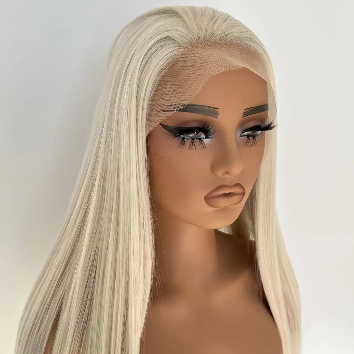 

Long Straight Heat Resistant Synthetic Hair HD T Lace Front Wig Platinum blonde