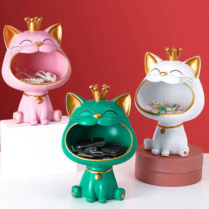 

Lucky Cat Statue Sculpture Table Home Furnishing Craft Decoration Miniature Figurine Sundries Storage Box Desk Table Ornament