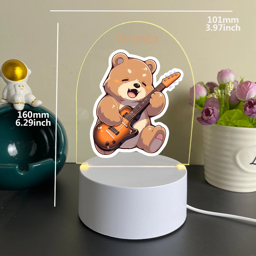  1 pc Musical instrument lovers and cute little animals UV Print Diy Name You Need Acrylic Night Lights 3D Visual Night Lamp