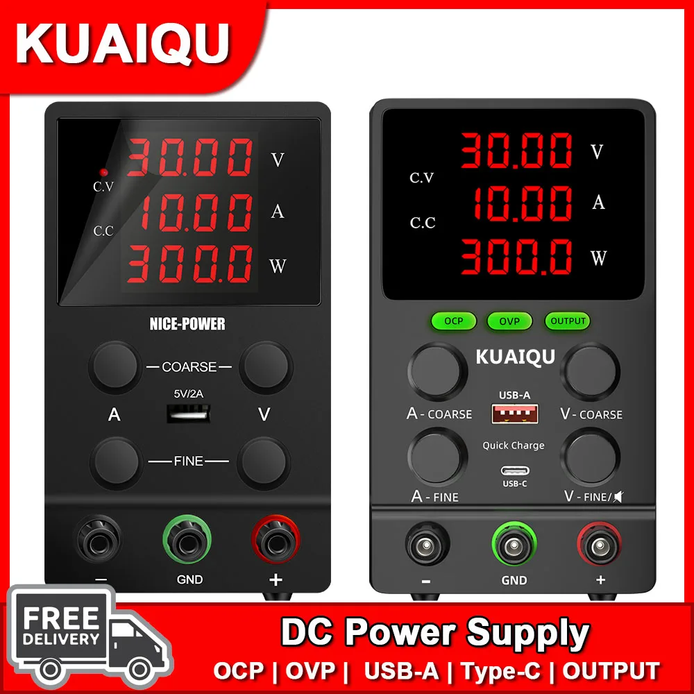 

OCP OVP Lab DC Power Supply 30V 10A 300W Adjustable Bench Source OUTPUT Encoder USB-A/C Quick Charging For PCB Phone Repair